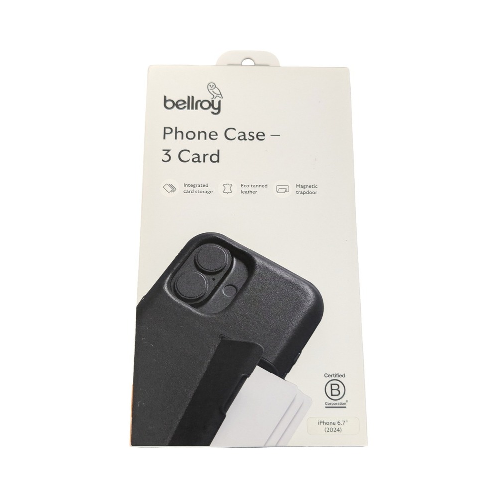 Pp9N Bellroy - 3 Card Eco Tanned Leather Phone Case For Apple iPhone 16 Plus Blk
